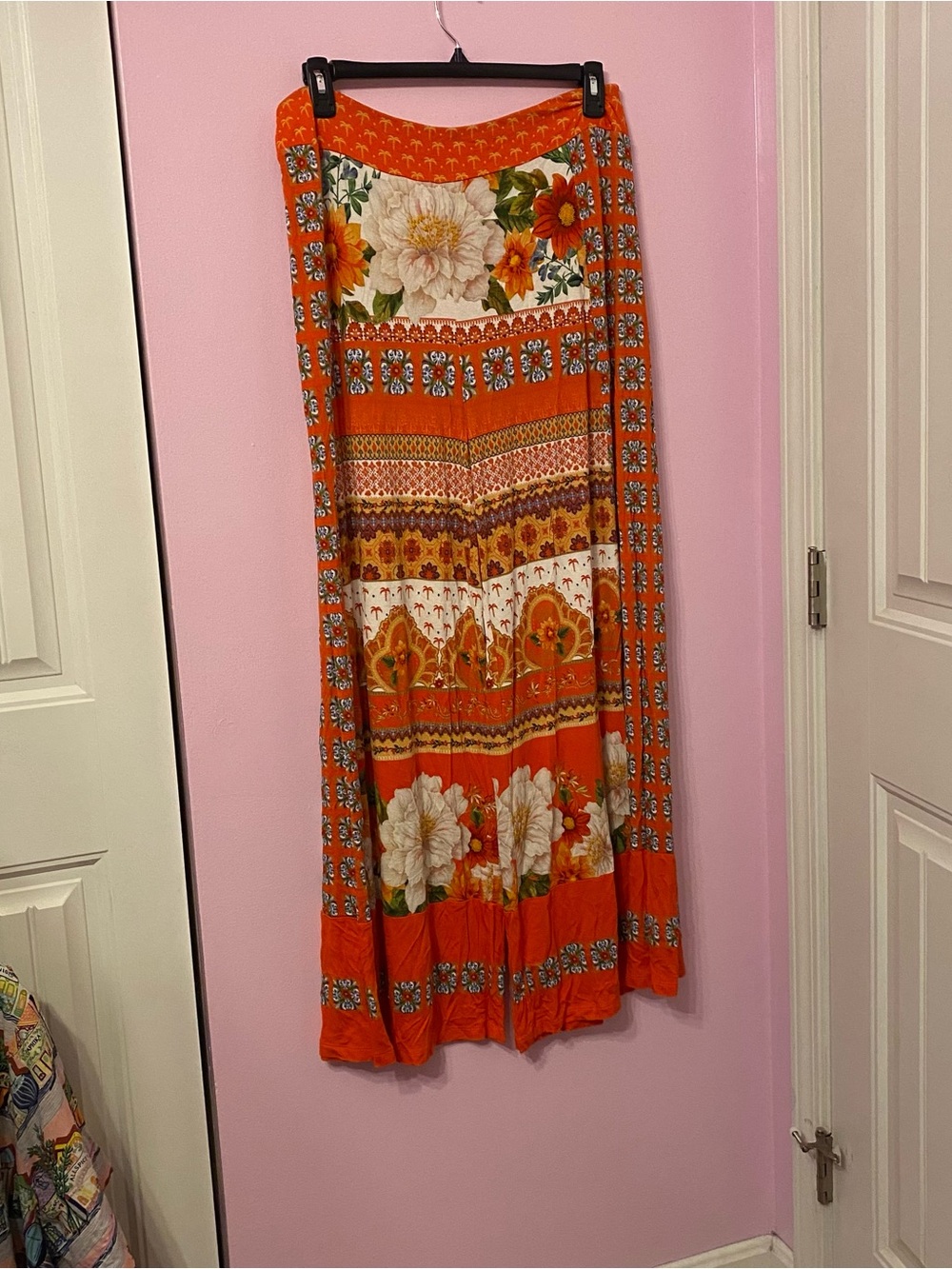 Farm Rio for Anthropologie Orange Floral Wide Leg Knit Pants Size XL - Picture 2 of 5